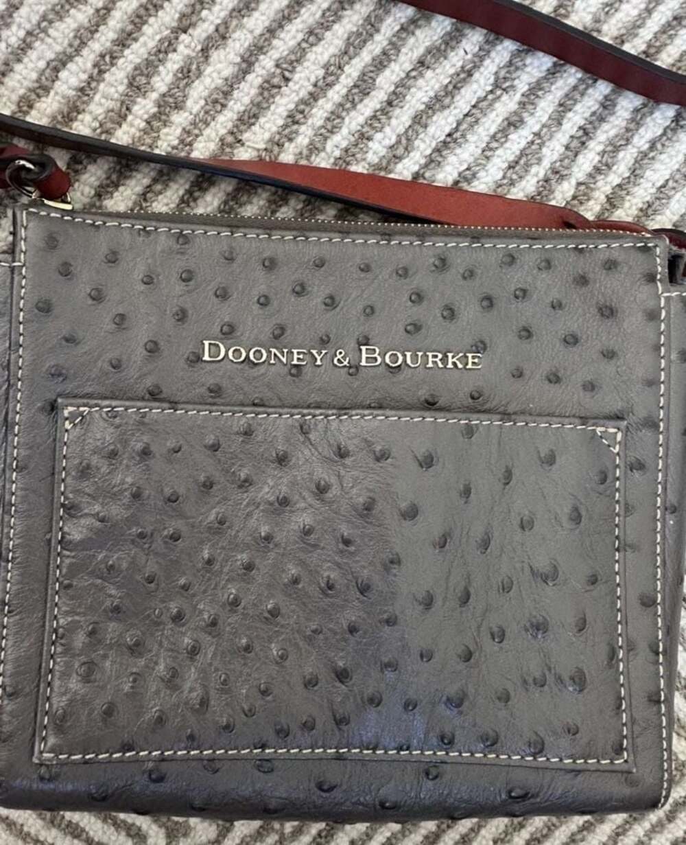 Dooney & Bourke Ostrich Leather Grey Crossbody Shoulder Bag